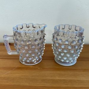 EAPG Elson Glass Opalescent Dewdrop Ruffled Edge Hobnail Spooner Footed cups